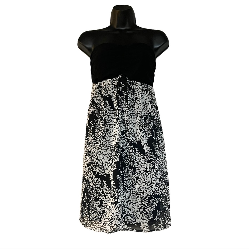 Express Medium Strapless Mini Dress Black and White Floral